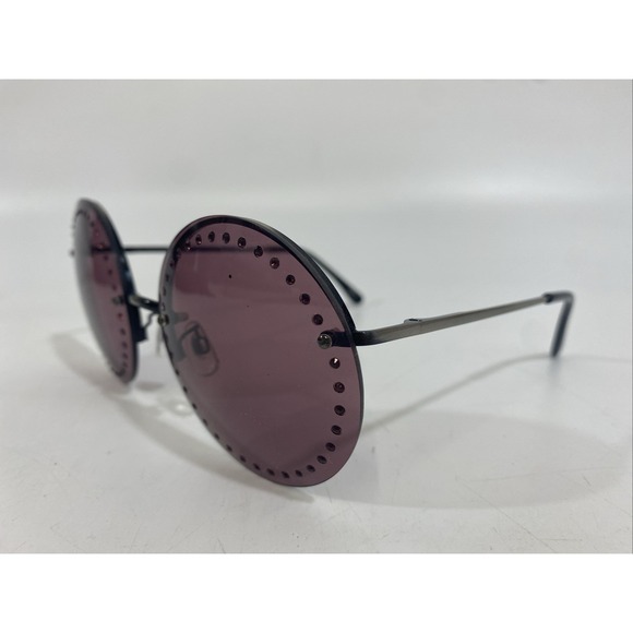 Brian Atwood Purple Round Rimless Rhinestone Sunglasses with Case